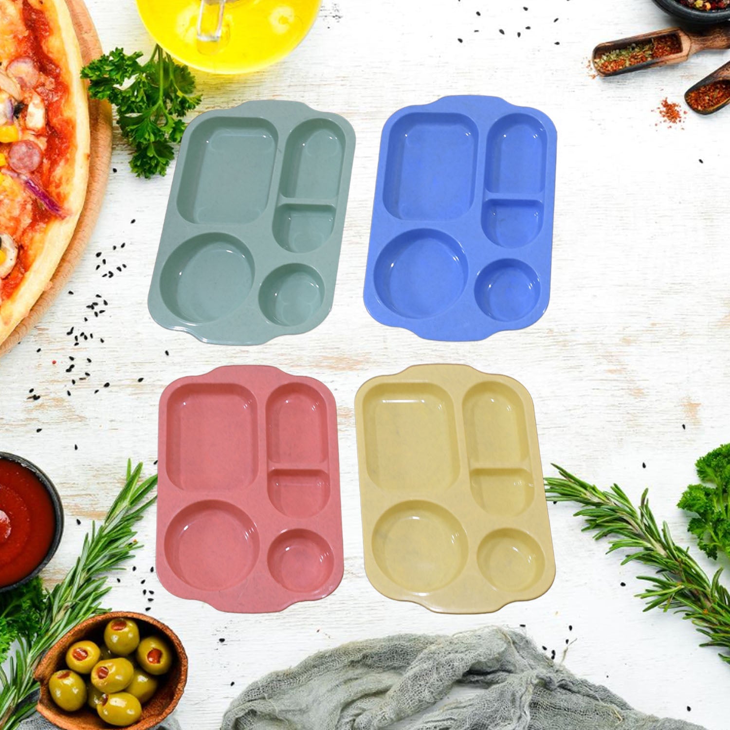 5963 Divided Plates, 5 Compartments 32 CM Split Plates, Shatterproof Separating Plates For Kids And Adults, Microwave and Dishwasher Tableware Set, Multi-Colour, Modern (4 Pc Set) 5963 Divided Plates, 5 Compartments 32 CM Split Plates, Shatterproof Separating Plates For Kids And Adults, Microwave and Dishwasher Tableware Set, Multi-Colour, Modern (4 Pc Set)